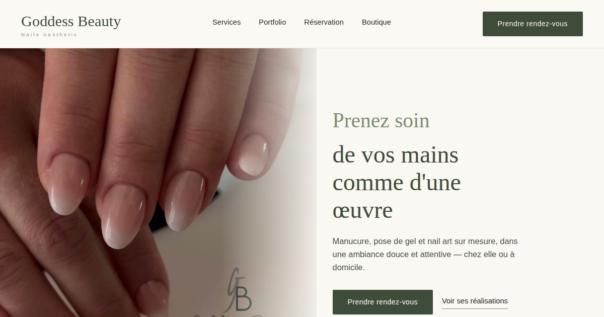 Visuel du site Goddess Beauty : réservation en ligne pour un salon d'esthétique des ongles