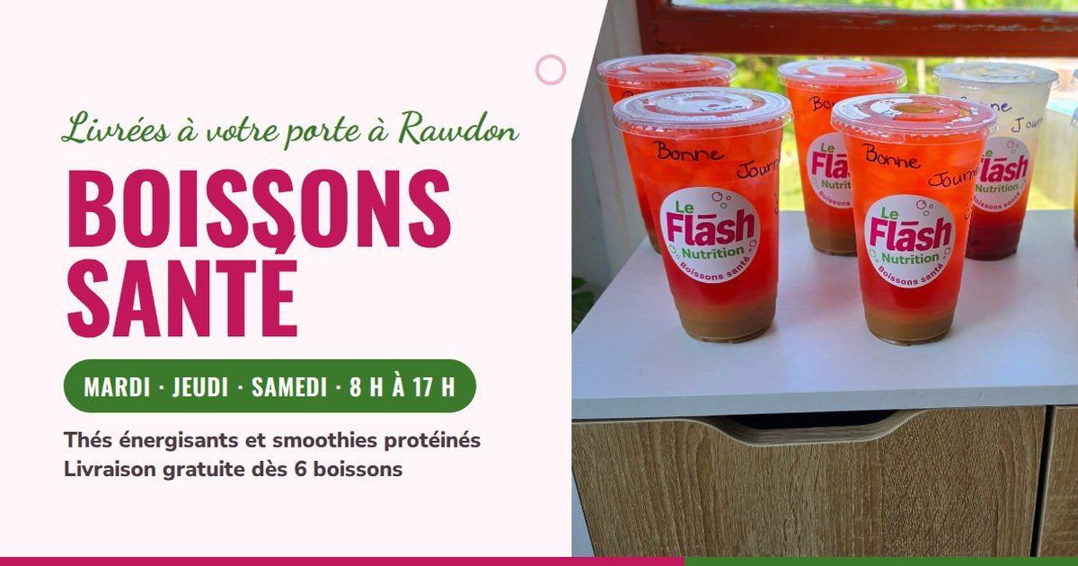 Visuel du site Le Flash Nutrition : boissons santé livrées à votre porte à Rawdon